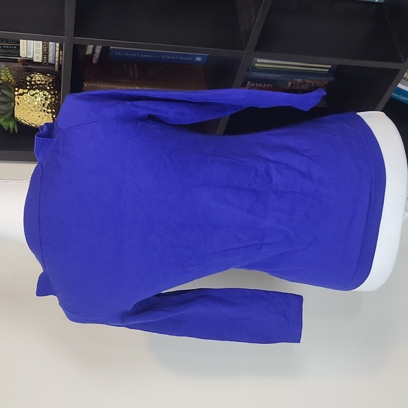 BANANA REPUBLIC Blue Extra Fine Merino Wool Ruffle V-neck 3/4 Sleeve Sweater - Picture 3 of 11